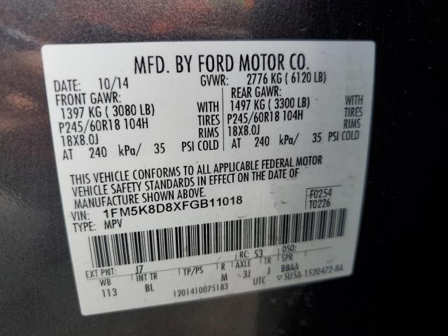 1FM5K8D8XFGB11018 - 2015 FORD EXPLORER XLT GRAY photo 14
