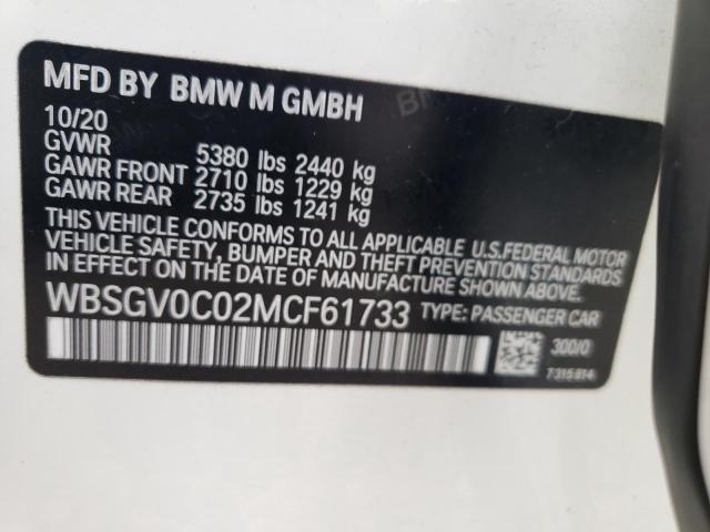 WBSGV0C02MCF61733 - 2021 BMW M8 WHITE photo 12