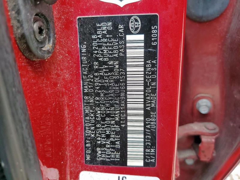 4T1C11AK9NU661537 - 2022 TOYOTA CAMRY LE 红色 照片 13