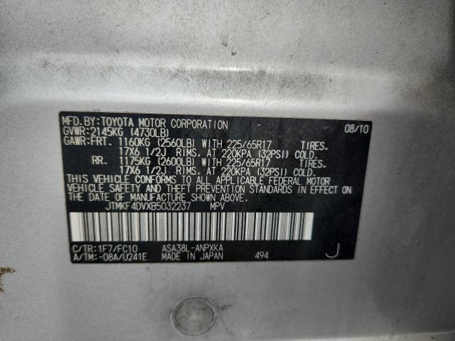 JTMKF4DVXB5032237 - 2011 TOYOTA RAV4 银色 照片 12