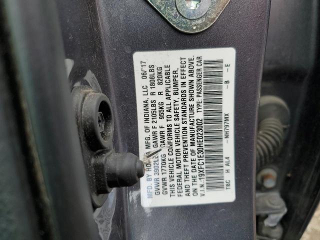 19XFC1E30HE023002 - 2017 HONDA CIVIC EX GRAY photo 12