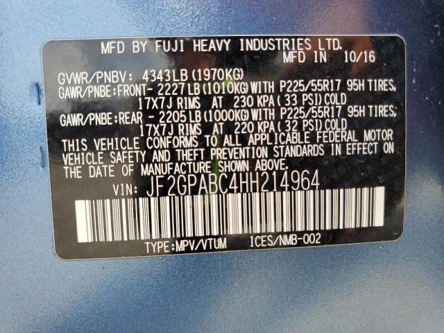 JF2GPABC4HH214964 - 2017 SUBARU CROSSTREK PREMIUM ლურჯი ფოტო 12