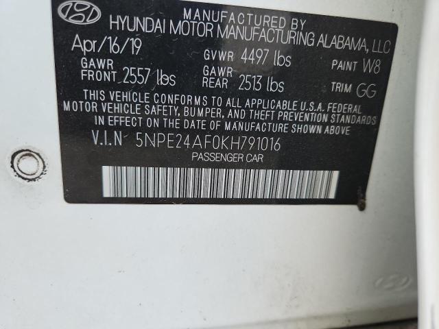 5NPE24AF0KH791016 - 2019 HYUNDAI SONATA SE Weiß Foto 12