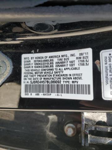 5J6RE4H57BL089092 - 2011 HONDA CR-V EX BLACK photo 13
