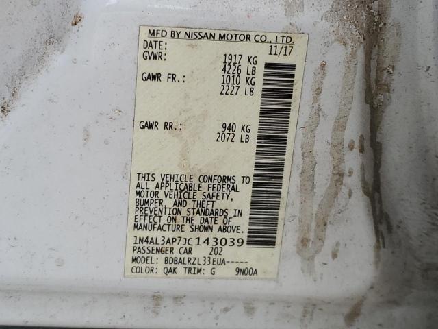 1N4AL3AP7JC143039 - 2018 NISSAN ALTIMA 2.5 Ақ фото 12