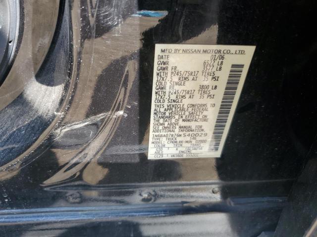 1N6BA07B76N540029 - 2006 NISSAN TITAN XE BLACK photo 12