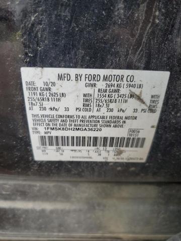 1FMSK8DH2MGA36220 - 2021 FORD EXPLORER XLT Schwarz Foto 13