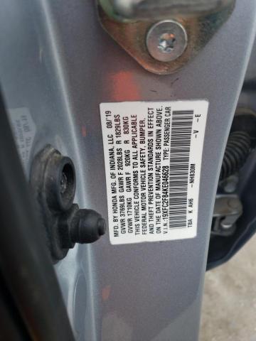 19XFC2F84KE046628 - 2019 HONDA CIVIC SPORT ვერცხლისფერი ფოტო 12