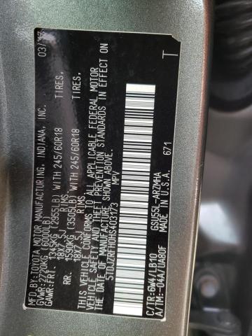 5TDJZRFH0HS403173 - 2017 TOYOTA HIGHLANDER SE GREEN photo 12