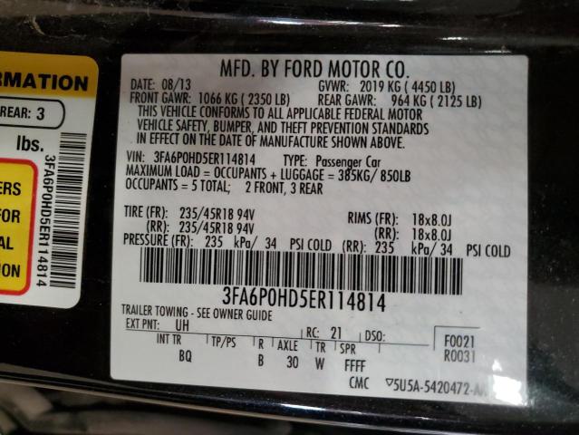 3FA6P0HD5ER114814 - 2014 FORD FUSION SE BLACK photo 12