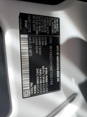 W1Y40CHY5NT105194 - 2022 MERCEDES-BENZ SPRINTER 2500 WHITE photo 12