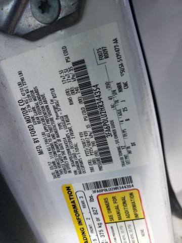 3FA6P0LU2HR344354 - 2017 FORD FUSION SE HYBRID WHITE photo 12