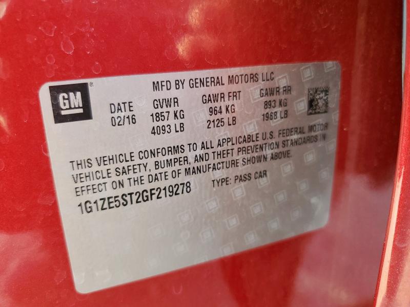 1G1ZE5ST2GF219278 - 2016 CHEVROLET MALIBU LT RED photo 13