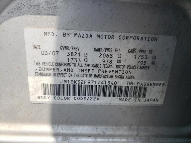 JM1BK32F971741340 - 2007 MAZDA 3 I SILVER photo 10