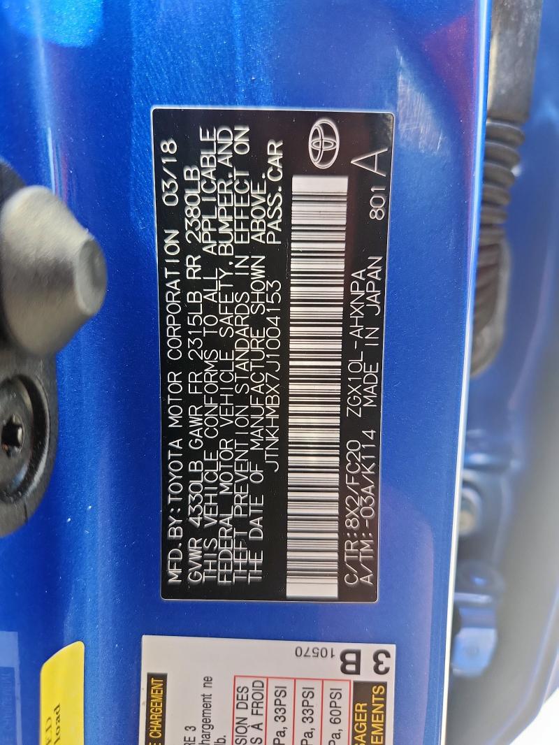 JTNKHMBX7J1004153 - 2018 TOYOTA C-HR XLE Bleu photo 13