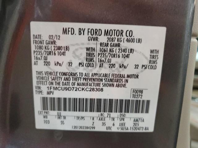 1FMCU9D72CKC28308 - 2012 FORD ESCAPE XLT ნაცრისფერი ფოტო 13