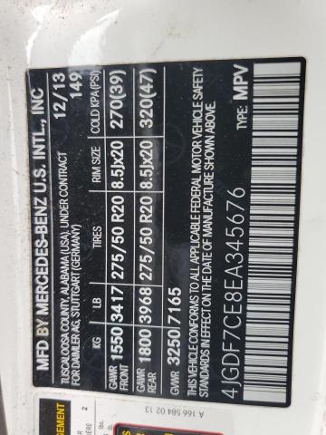 4JGDF7CE8EA345676 - 2014 MERCEDES-BENZ GL 450 4MATIC WHITE photo 13