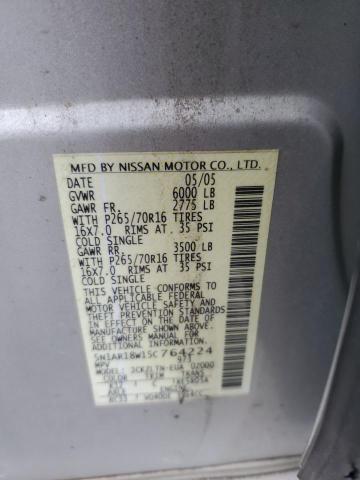 5N1AR18W15C764224 - 2005 NISSAN PATHFINDER LE ვერცხლისფერი ფოტო 12