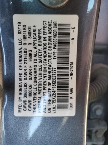 19XZE4F18KE027277 - 2019 HONDA INSIGHT LX GRAY photo 13