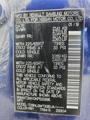 KNMAT2MV0KP531996 - 2019 NISSAN ROGUE S BLUE photo 13