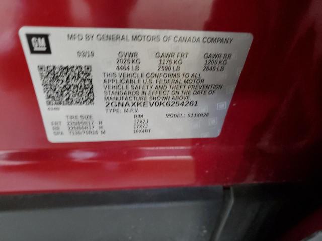 2GNAXKEV0K6254261 - 2019 CHEVROLET EQUINOX LT RED photo 13