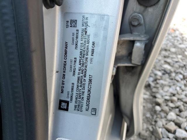 KL8CD6SA3KC759617 - 2019 CHEVROLET SPARK 1LT SILVER photo 12