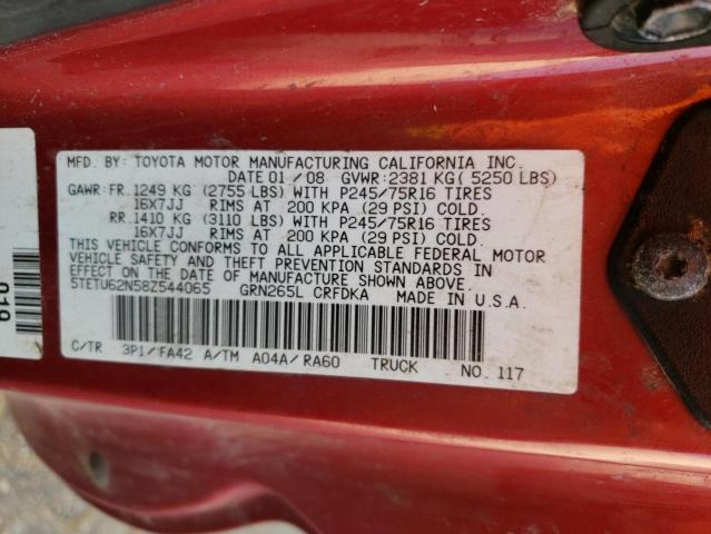 5TETU62N58Z544065 - 2008 TOYOTA TACOMA PRERUNNER ACCESS CAB RED photo 12