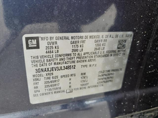 3GNAXJEV3JL348512 - 2018 CHEVROLET EQUINOX LT Синій фото 14