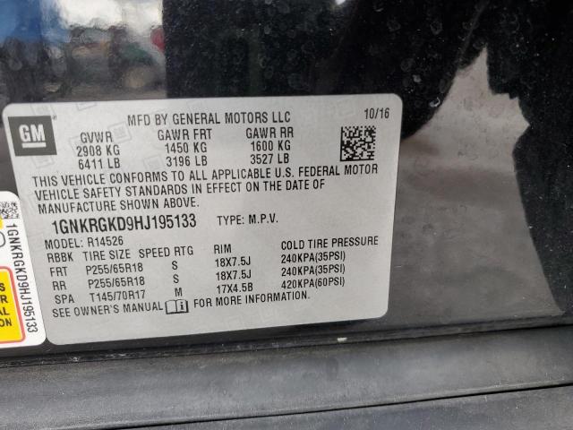 1GNKRGKD9HJ195133 - 2017 CHEVROLET TRAVERSE LT 黑色 照片 13
