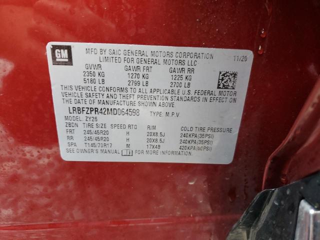 LRBFZPR42MD064598 - 2021 BUICK ENVISION ESSENCE RED photo 13
