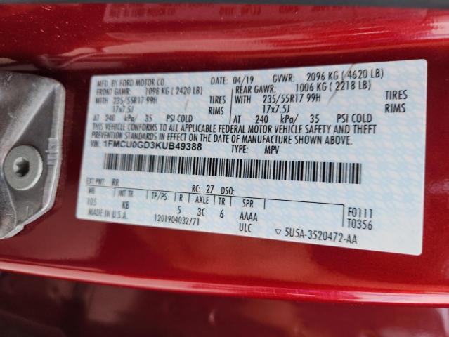 1FMCU0GD3KUB49388 - 2019 FORD ESCAPE SE 红色 照片 13