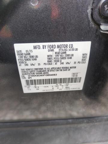 1FM5K8D80FGB64083 - 2015 FORD EXPLORER XLT 灰色 照片 12