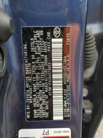 4T1BF1FK3GU578663 - 2016 TOYOTA CAMRY LE 蓝色 照片 12