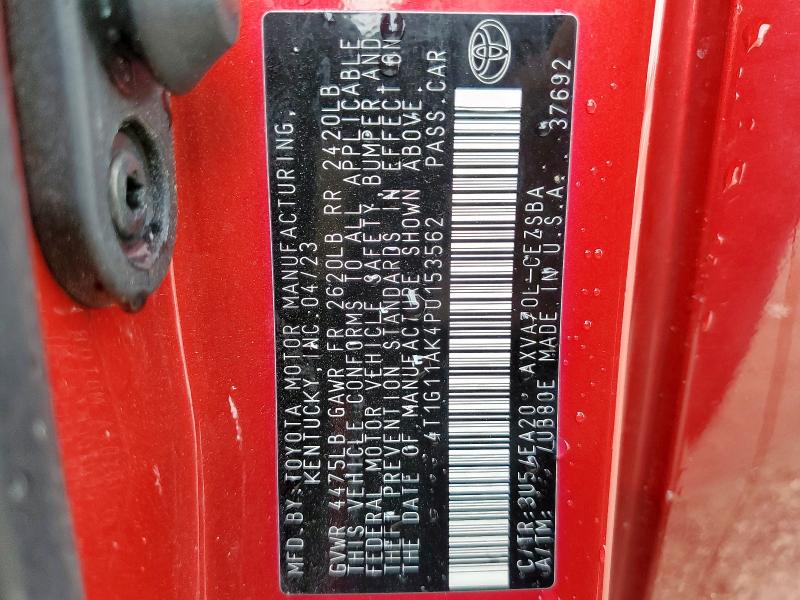 4T1G11AK4PU153562 - 2023 TOYOTA CAMRY SE NIGHT SHADE RED photo 13