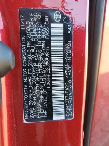 JTDKBRFU2J3582815 - 2018 TOYOTA PRIUS წითელი ფოტო 12