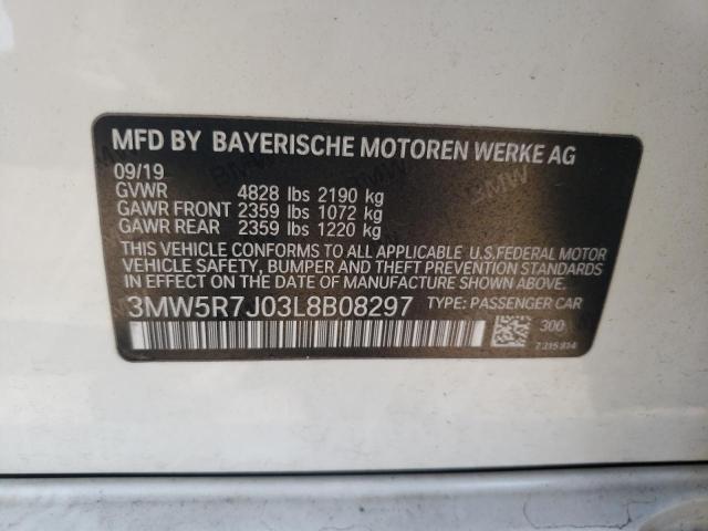 3MW5R7J03L8B08297 - 2020 BMW 330XI WHITE photo 12