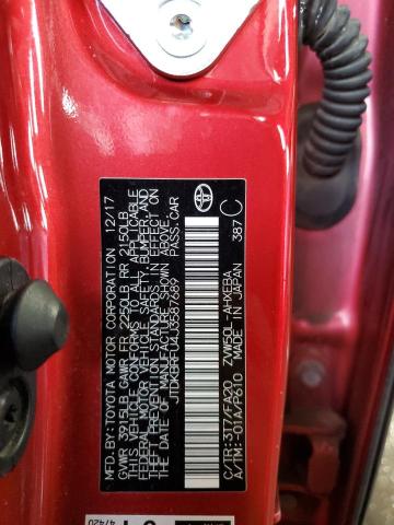 JTDKBRFU4J3587689 - 2018 TOYOTA PRIUS RED photo 13