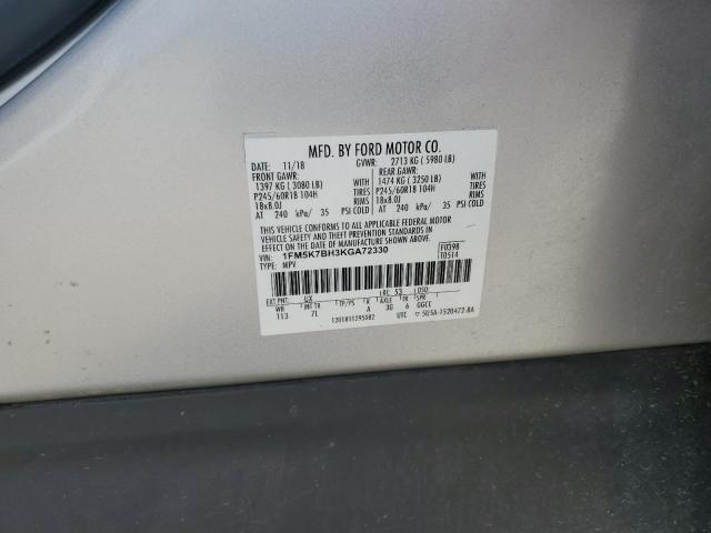 1FM5K7BH3KGA72330 - 2019 FORD EXPLORER Silber Foto 12