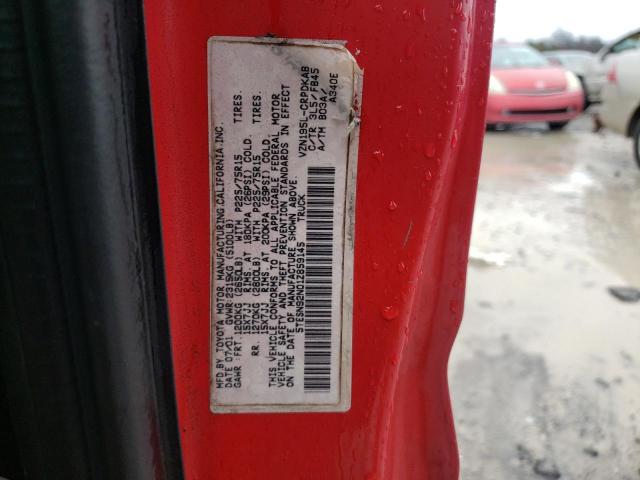 5TESN92N01Z859145 - 2001 TOYOTA TACOMA XTRACAB PRERUNNER წითელი ფოტო 12