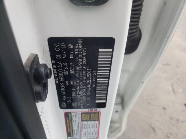 3KPA24AD2LE299316 - 2020 KIA RIO LX WHITE photo 12