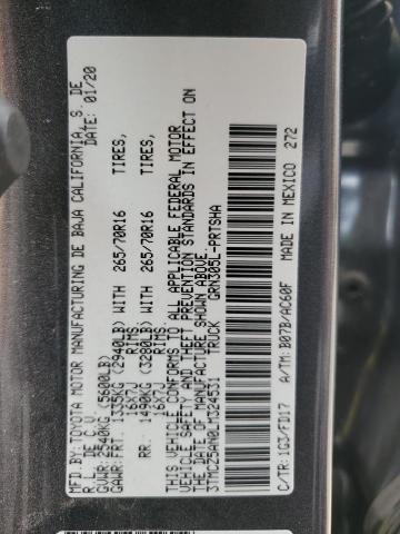 3TMCZ5AN0LM324531 - 2020 TOYOTA TACOMA DOUBLE CAB GRAY photo 12