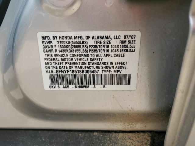 5FNYF18518B006457 - 2008 HONDA PILOT EXL 银色 照片 13