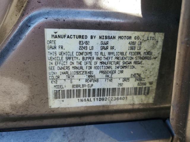 1N4AL11D92C236401 - 2002 NISSAN ALTIMA BASE 银色 照片 12