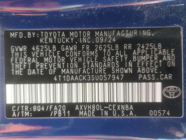 4T1DAACK3SU057947 - 2025 TOYOTA CAMRY XSE BLUE photo 12