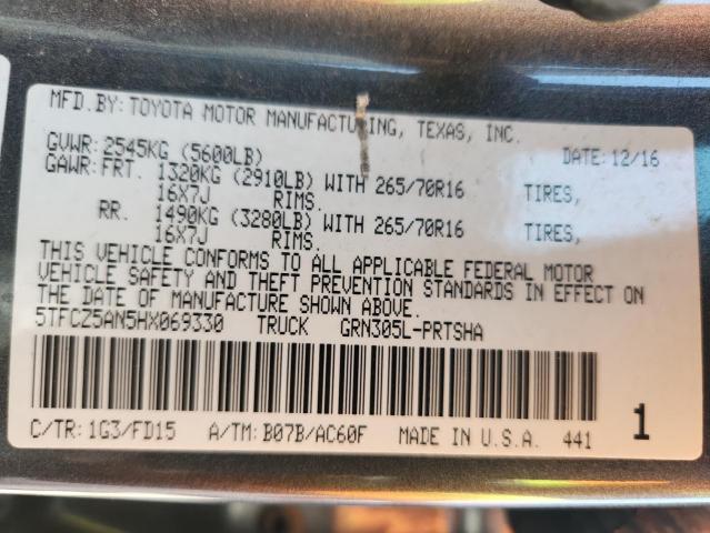 5TFCZ5AN5HX069330 - 2017 TOYOTA TACOMA DOUBLE CAB GRAY photo 13