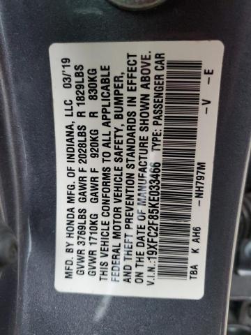 19XFC2F85KE033466 - 2019 HONDA CIVIC SPORT Grau Foto 13