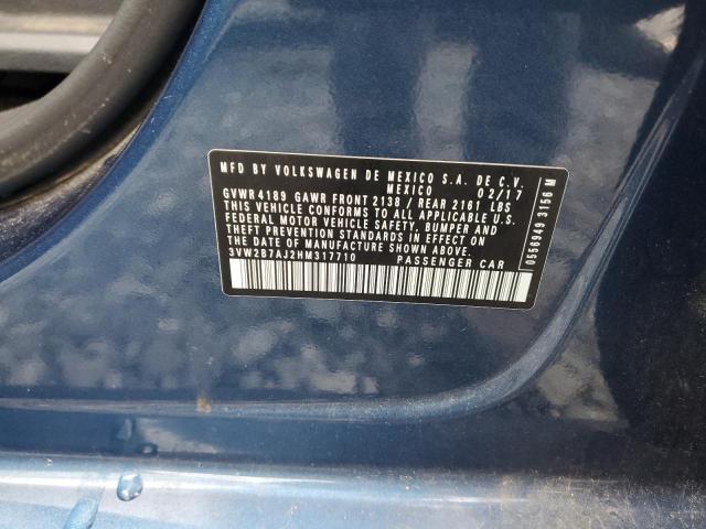 3VW2B7AJ2HM317710 - 2017 VOLKSWAGEN JETTA S BLUE photo 13