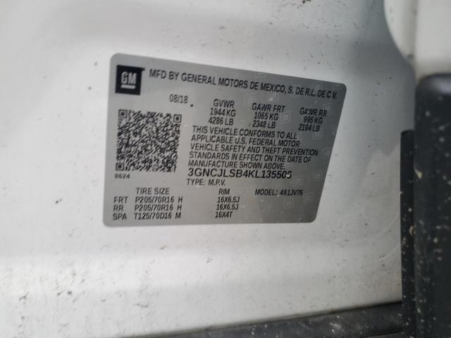 3GNCJLSB4KL135506 - 2019 CHEVROLET TRAX 1LT 白色 照片 13