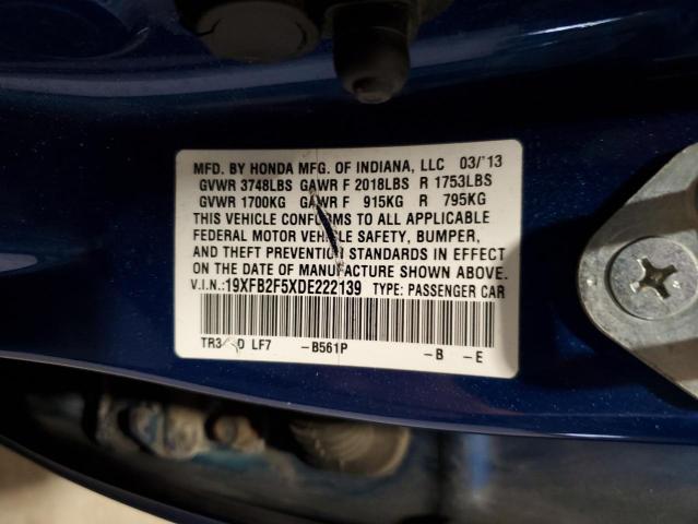 19XFB2F5XDE222139 - 2013 HONDA CIVIC LX Կապույտ լուսանկար 12