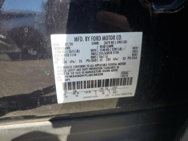 1FMSK8DH7LGC56208 - 2020 FORD EXPLORER XLT შავი ფოტო 13